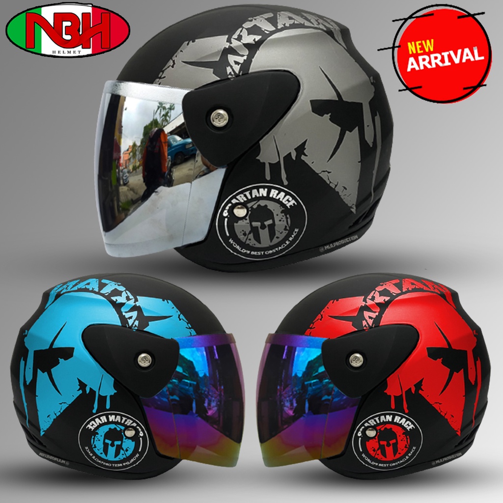 HELM Half Face Dewasa EVOLUTION Motif Spartan SNI Kaca Hitam Smoke Kaca Silver Kaca Pelangi Untuk Pria Dan Wanita Dewasa COD Free Packing