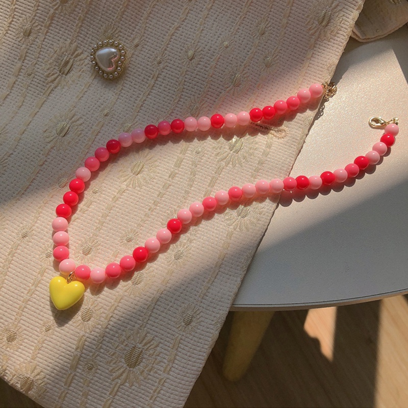 Kalung Rantai Dengan Liontin Hati Warna Pink