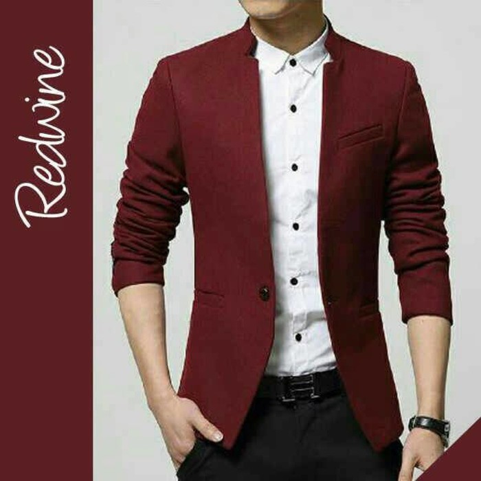 BLAZER REDWINE Pria Cowok Jas Korea Merah Maroon Pesta Formal Resmi Red