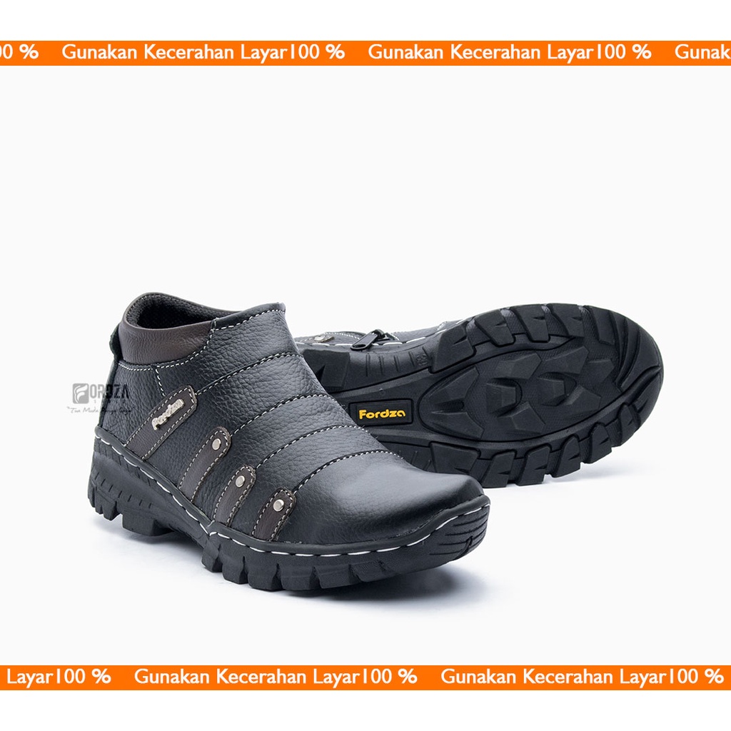 Sepatu Boot Pria Kulit Asli Boots Touring Casual Zipper Non Safety Fordza BKS07