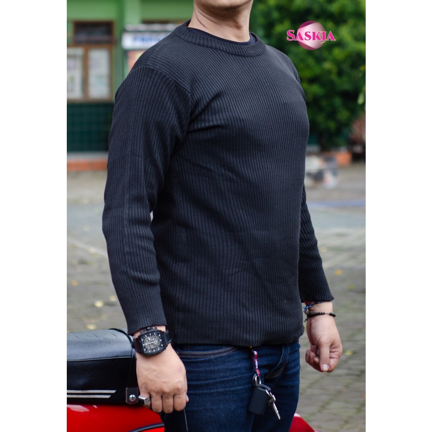 sweater oblong rajut /salur hitam