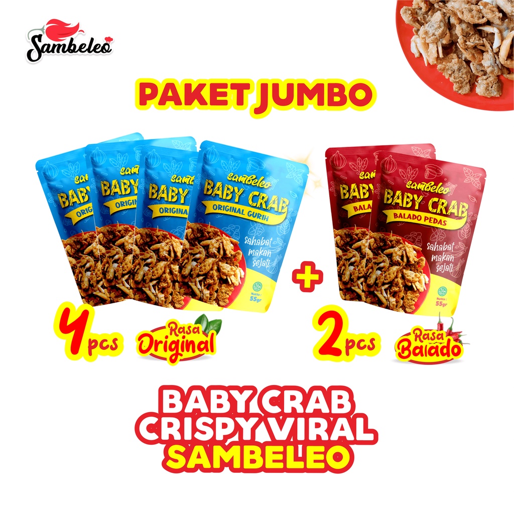 

PAKET JUMBO 6 PCS BABY CRAB (4pcs original +2 pcs balado pedas)