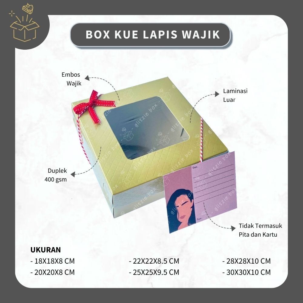 (10 pcs) BOX KUE LAPIS WAJIK DUPLEK | Box Hampers Tutup Motif Embos Wajik Emas - Dus Kemasan Pudding