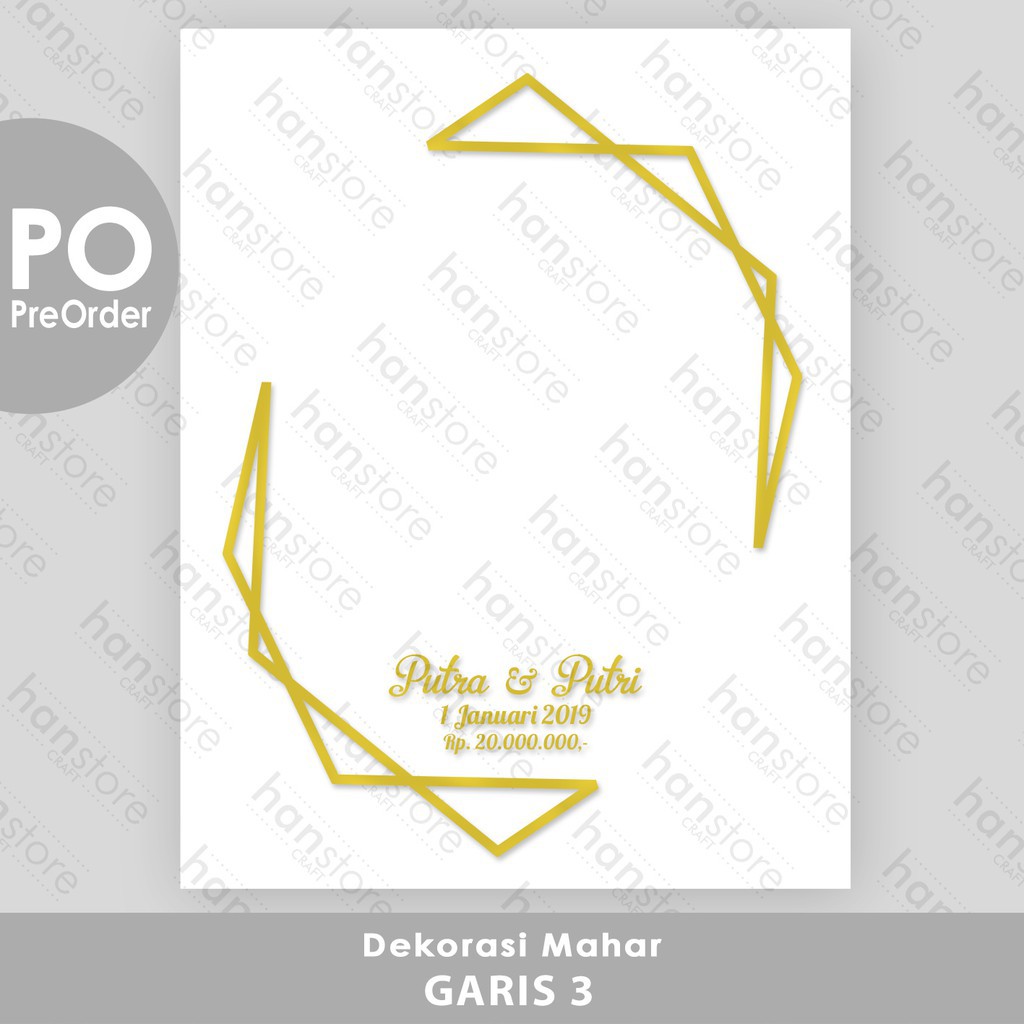 PO Dekorasi Mahar Garis Hexagon Akrilik Cermin Emas / Perak