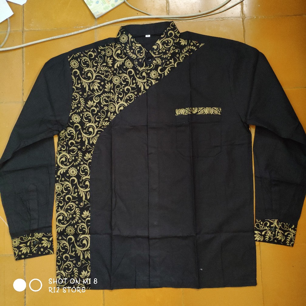 Distro Batik Kombinasi Hrb026 Kemeja Halus Kemeja Batik Prada Lengan Panjang