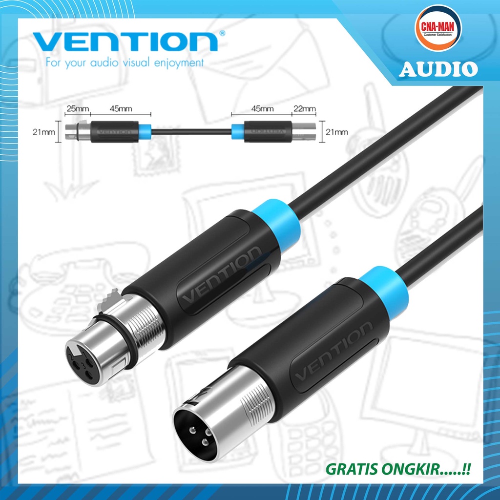 Vention Kabel Microphone XLR Extension Audio Male to Female Mic 2M 3M