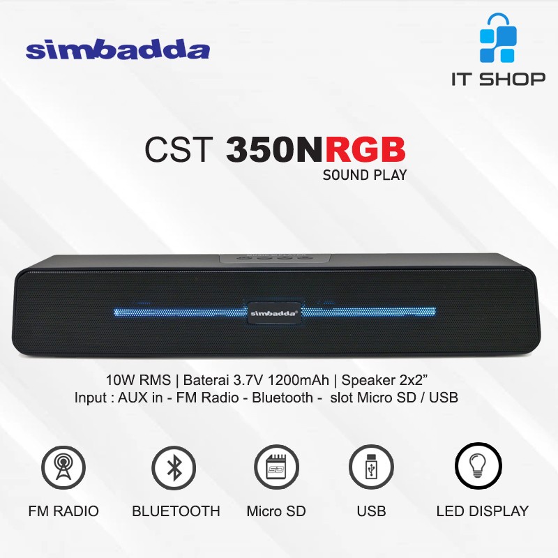 Simbadda CST 350N - Speaker Portable Bluetooth Mini Sound Bar LED RGB-Original