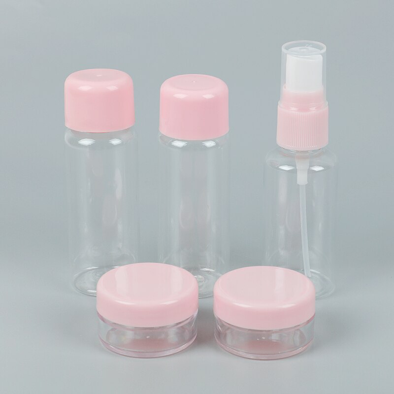 5 Pcs / set Botol Kosong Isi Ulang Wadah Krim Sampo / Parfum / Makeup Portabel Untuk Travel