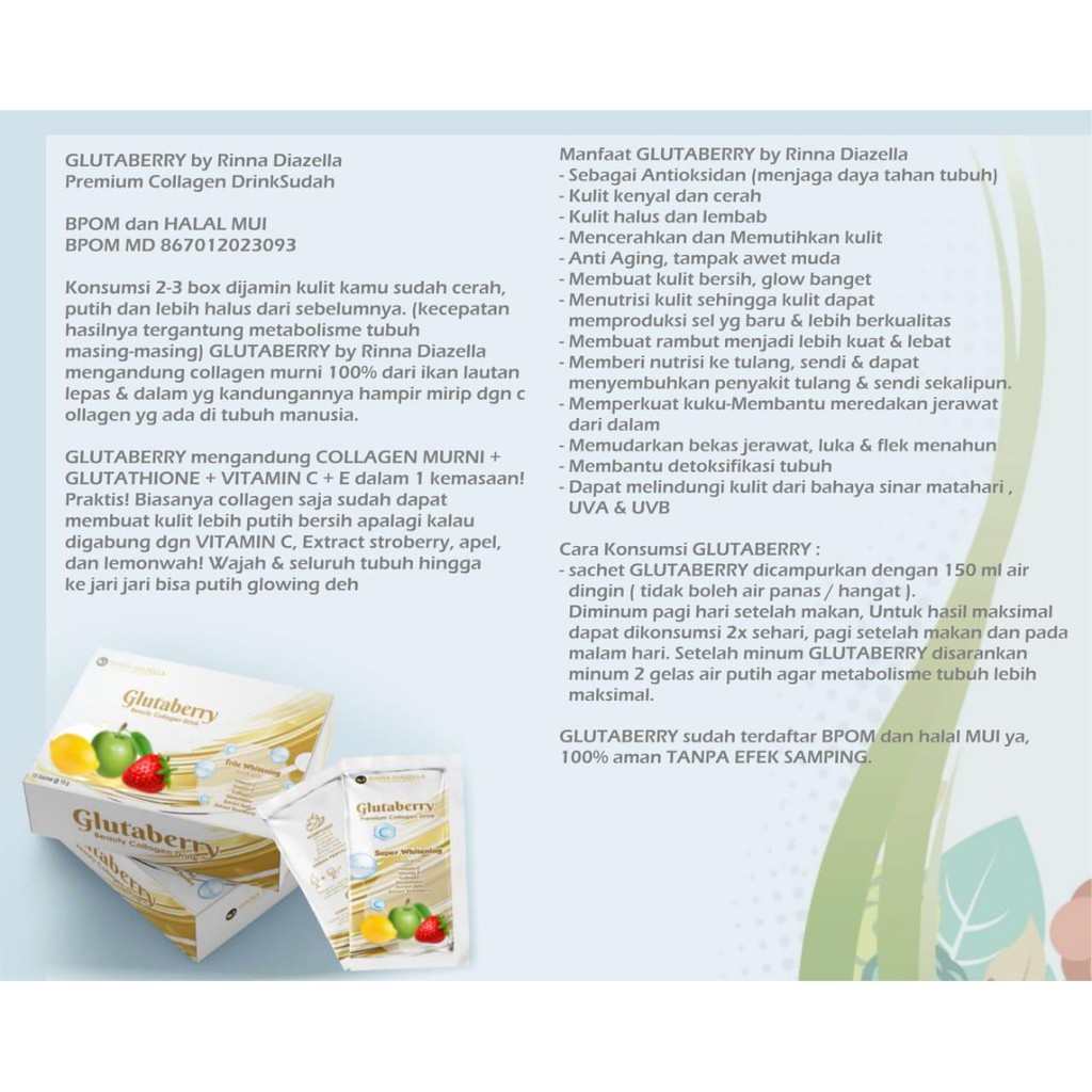 Glutaberry Premium Collagen by rinna diazella / minuman serbuk rasa apel strobery dan lemon