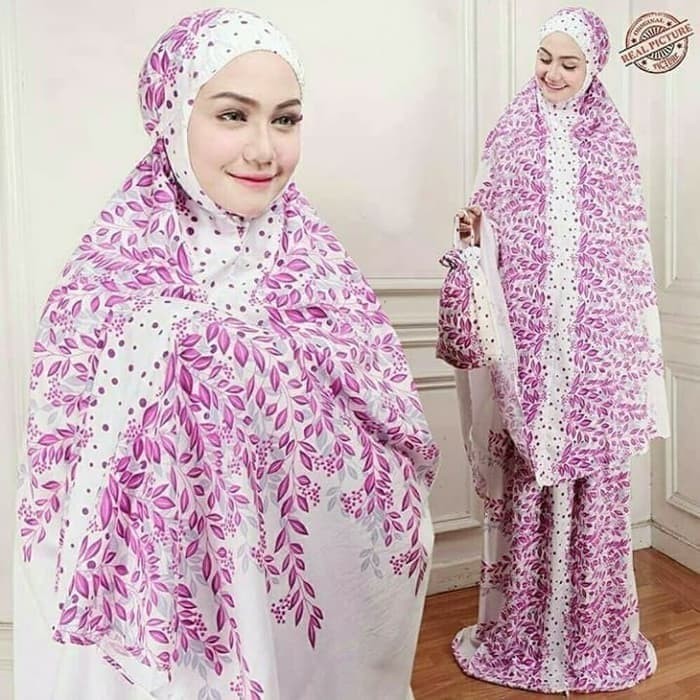 Terlaris  Mukena Sutra Satin Silky Velvet - Mukena Dewasa  LO774  Bali Jumbo Motif Daun Dasar P