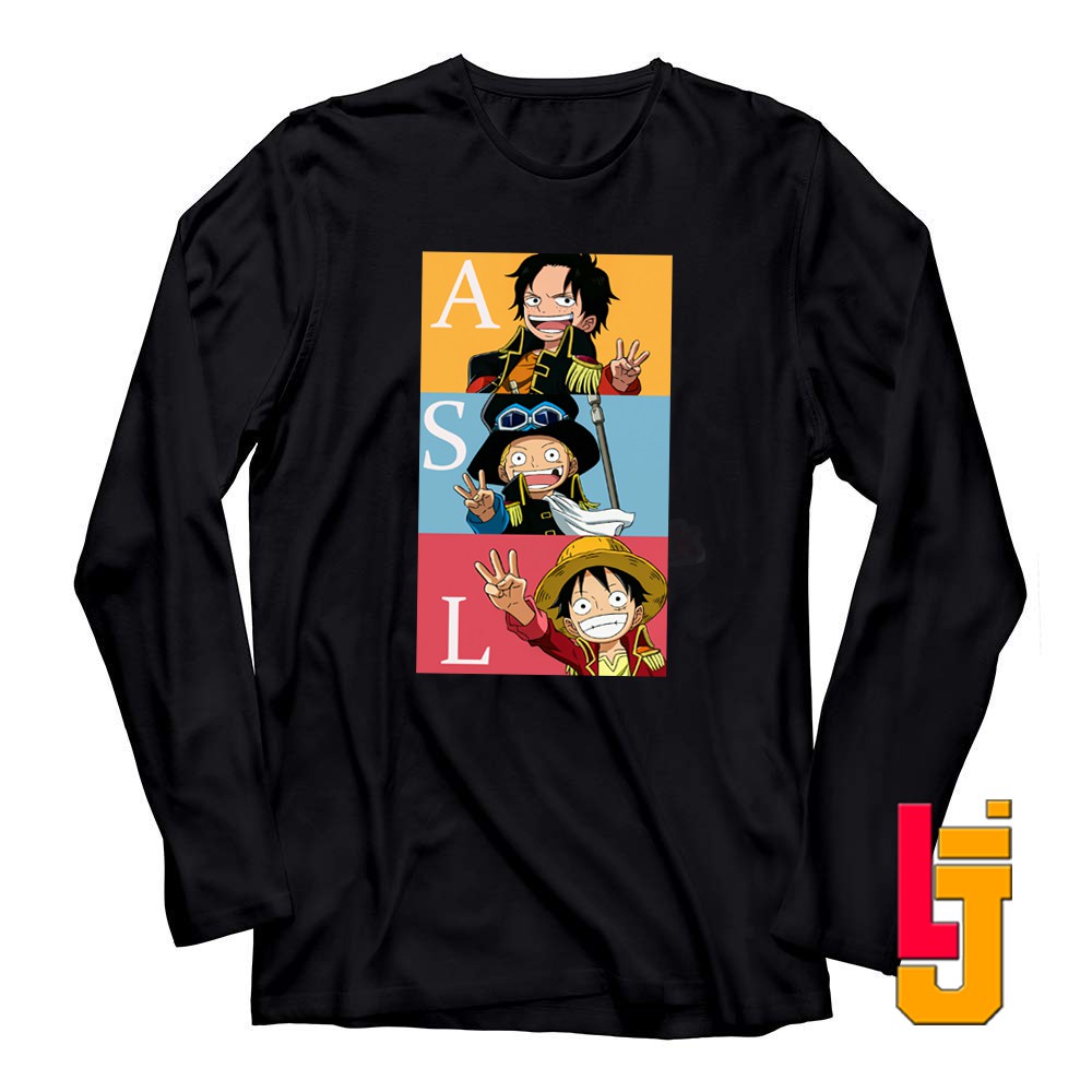 Kaos Baju Distro Murah Anime Lengan Panjang Onepiece ONE PIECE ASL ACE SABO LUFFY Kartun