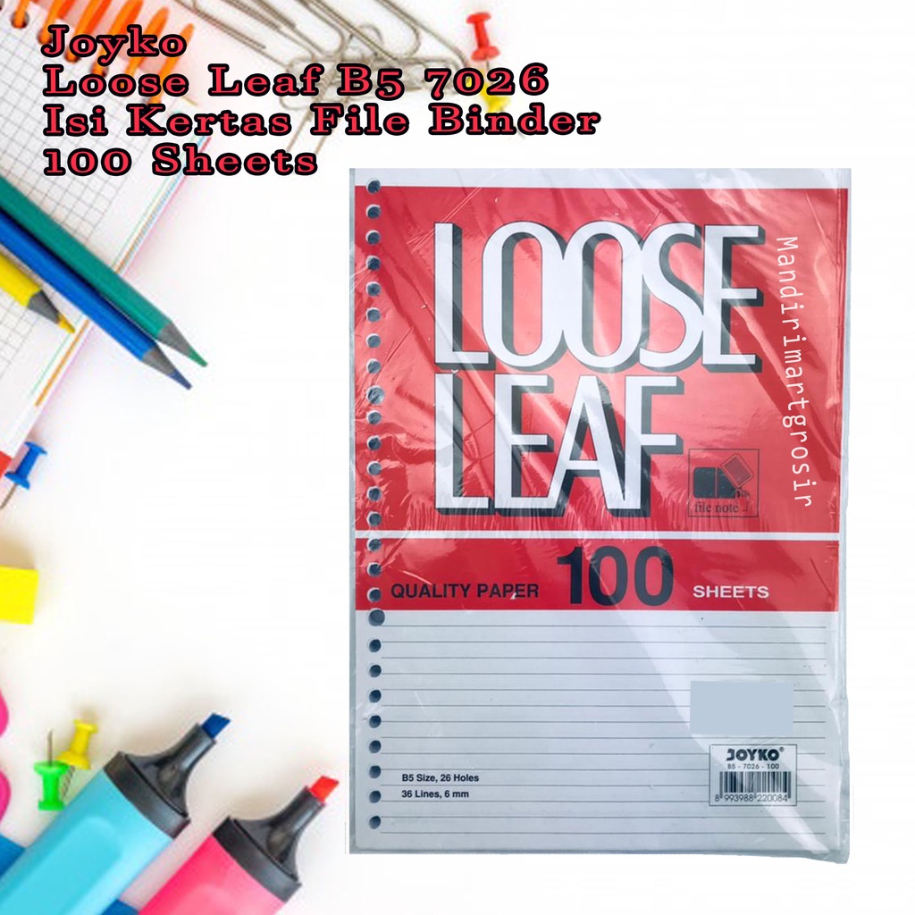 

Loose Leaf B5 7026 *Joyko * Isi Kertas File Binder * 100 Sheets