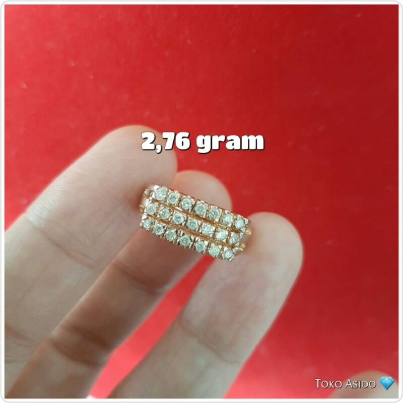 Berlian medan cincin baris 3 rata