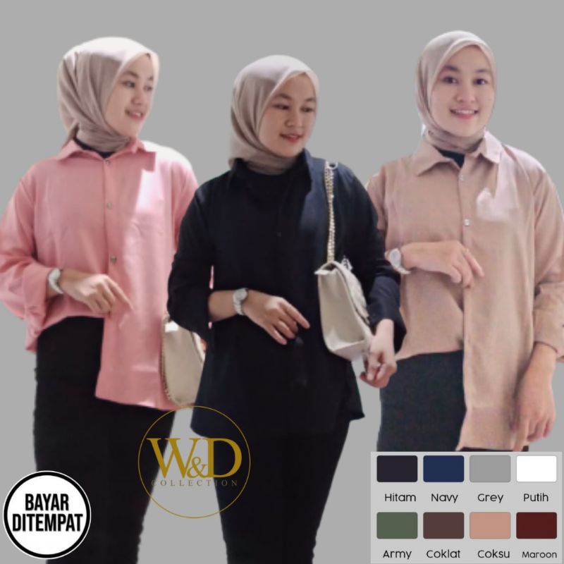 KEMEJA POLOS TANGAN SKODER | BAJU KANTOR PUTIH HITAM | KEMEJA FORMAL| ATASAN WANITA LENGAN PANJANG-5