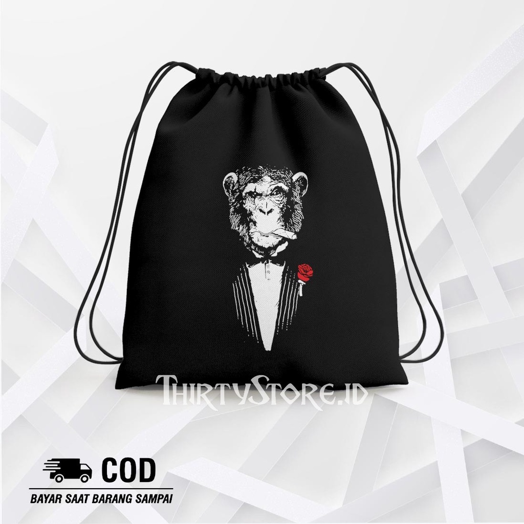 Tas Serut String Bag Monkey Tuxedo - Drawstring Bag Waterproof | Thirty Store.Id