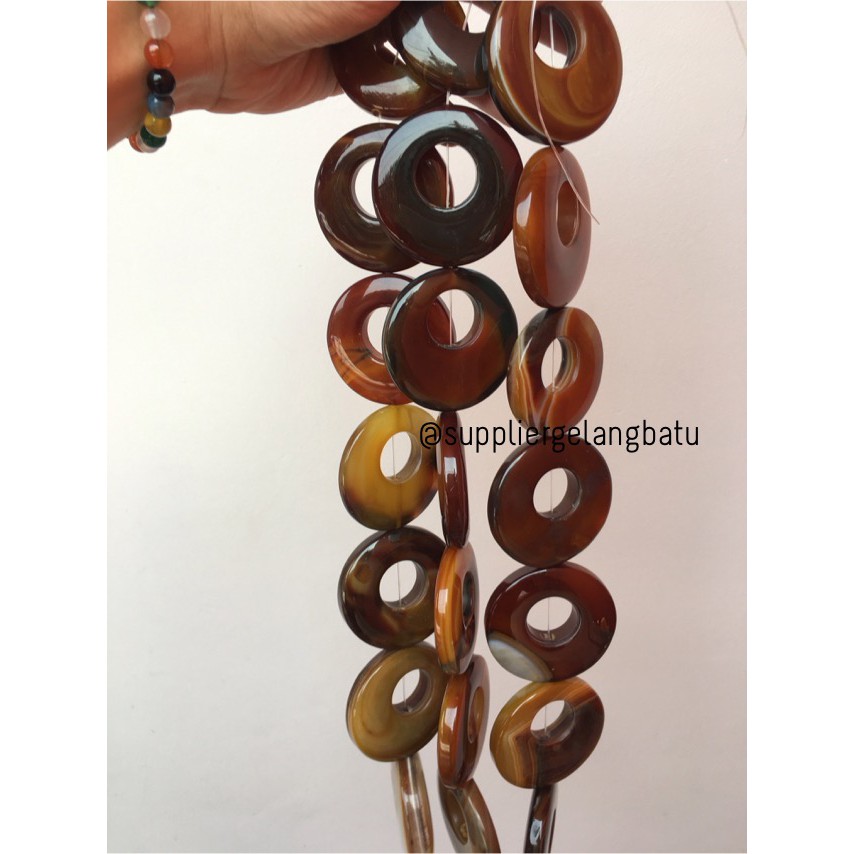 Batu alam cincin donat CARNELIAN COKLAT 6 x 6cm kalung liontin bandul bahan gelang grosir supplier