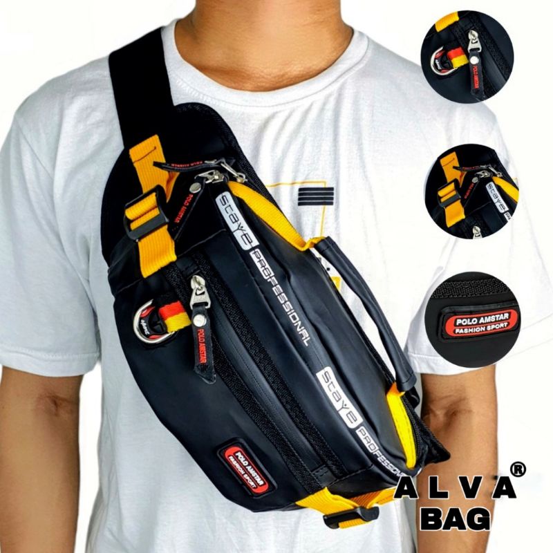 TAS SELEMPANG PRIA ANTI AIR WAISTBAG WATERPROOF ASLI ORIGINAL POLO ANSTAR