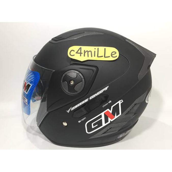 Helm Gm Interceptor Double Visor Hitam Dop / Black Dop