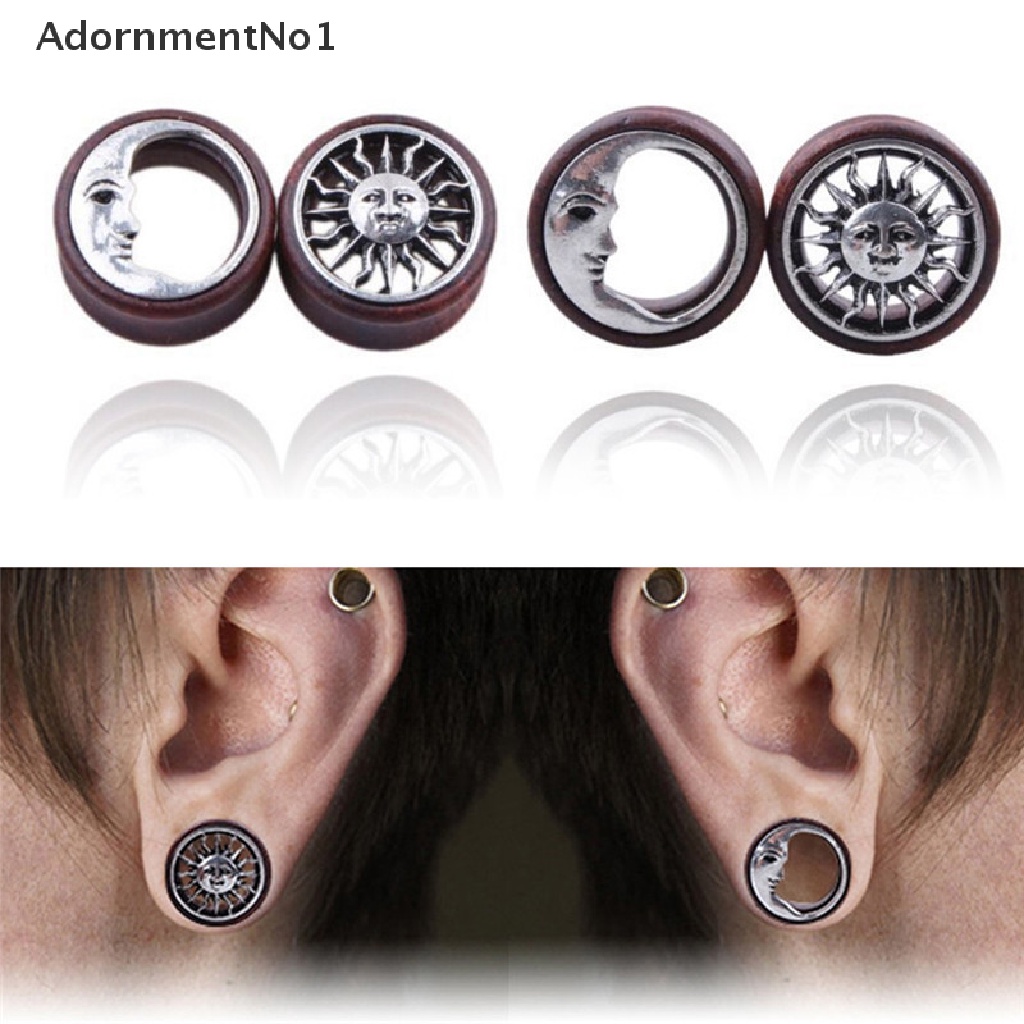 (AdornmentNo1) 1 Pasang Ear Plug / Pelebar Tindikan Telinga Desain Matahari &amp; Bulan