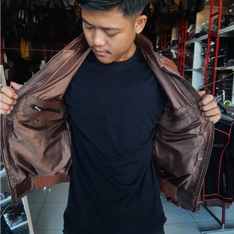 Jaket Kulit Domba Asli Pria Sulam Wast Elegant Brownie 033 Ariel Noah