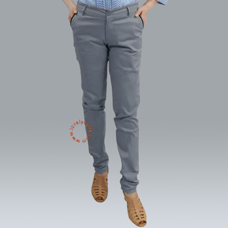Lovely Plain Chinos Pants Celana Kerja Wanita - Grey