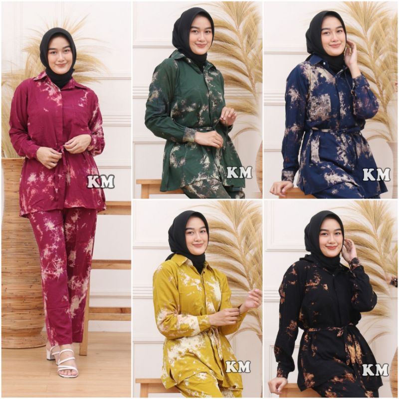 Setelan Tiedye Rayon Premium Lengan Panjang Kekinian Kancing Depan Busui Termurah