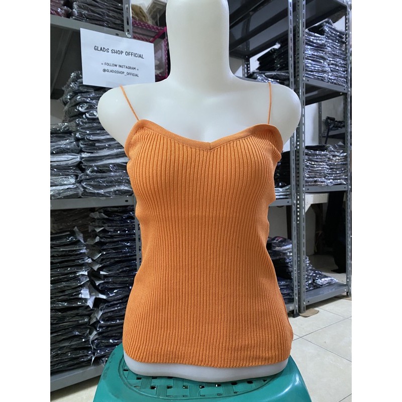 T968 • Korea Knit Tank Top • Kamisol Rajut • Tanktop Polos Tali Spaghetti • Fashion Wanita-Oren