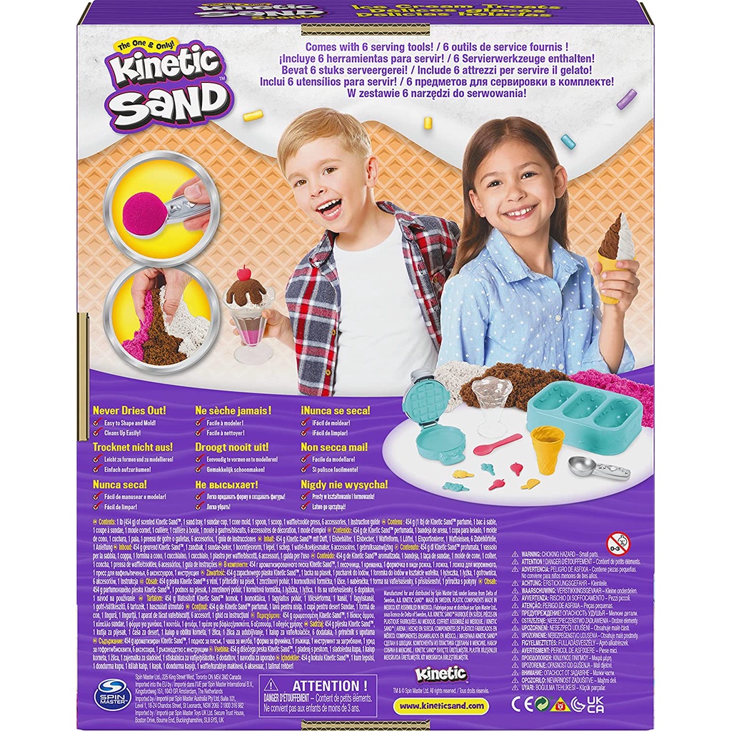 Kinetic Sand Scents, Ice Cream Treats Playset with 3 Colors of All-Natural Scented Sand and 6 Serving Tools