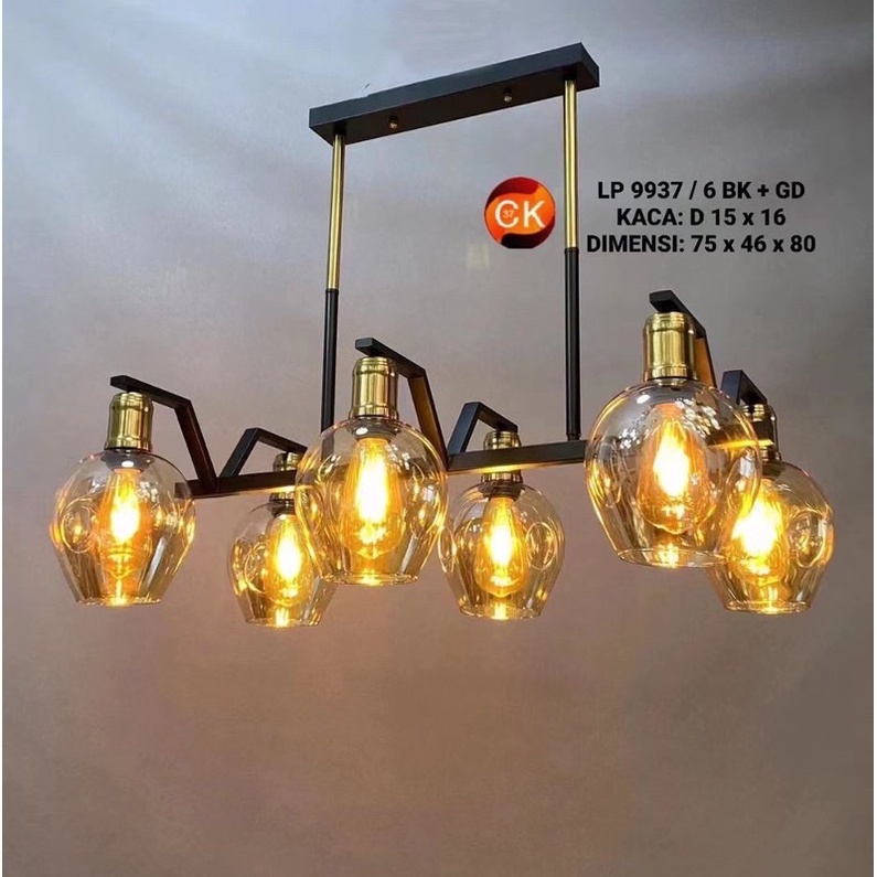 Lampu gantung classic modern island gold 6 glass arm pendant luxury mini bar black 9937