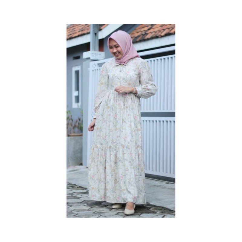 Naomi Dress Flower cream model pelangi asmara