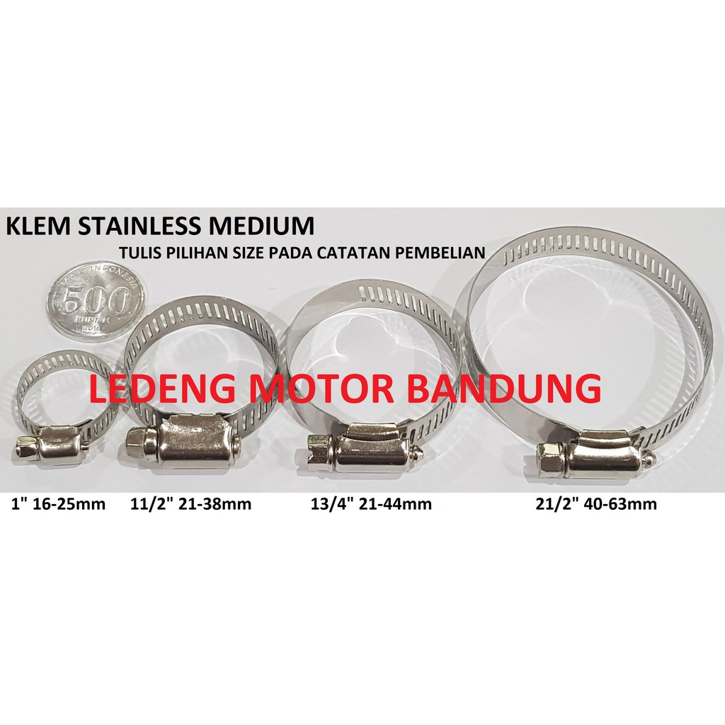 Klem Stainless Medium Size 16-63mm Hose Clamp Kleman Pipa PVC Paralon Leher Knalpot Motor