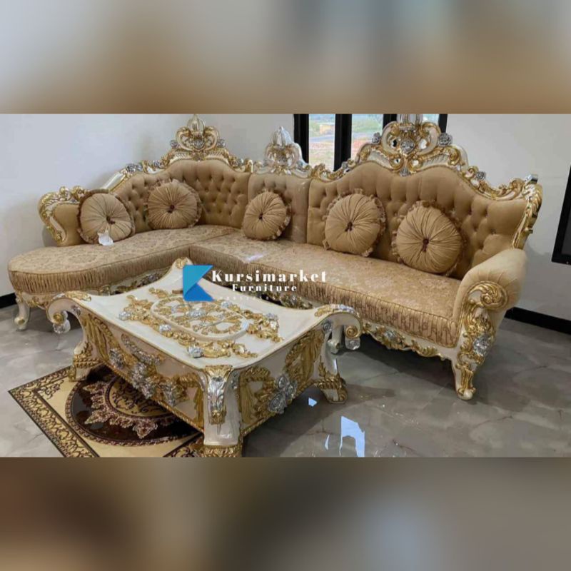 Sofa sudut L ukir jati mewah sofa tamu model sudut classic jati Meubel jepara Kursi sofa jati murah 
