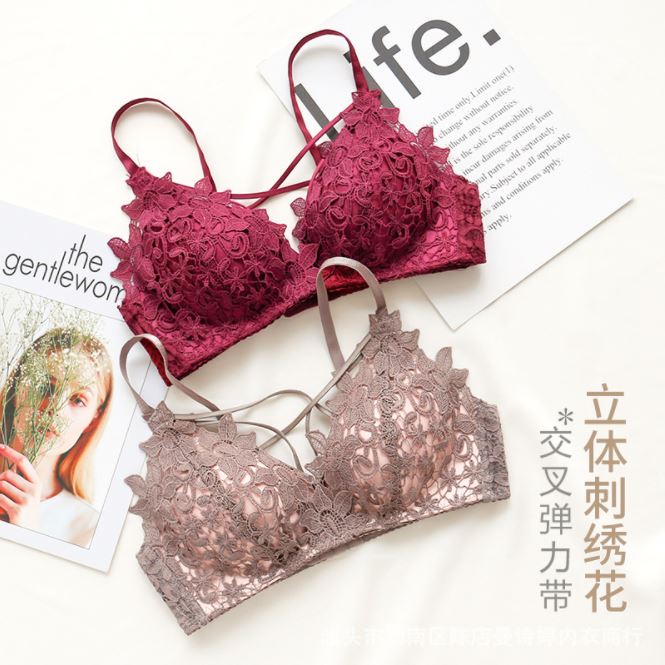 BV.ID BR400 BRA BH PUSH UP TANPA KAWAT WANITA MOTIF BUNGA TALI SILANG COD BRA SAJA