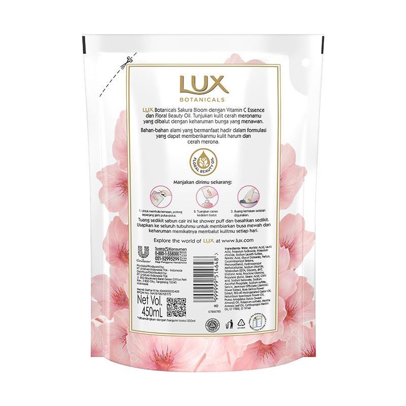 LUX Botanicals Sakura Bloom Body Wash Pouch 400 ml Sabun Badan Cair 400ml
