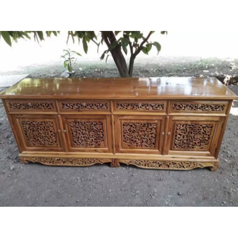 Buffet TV Palembang Meja TV Kayu Jati Ukir Jepara