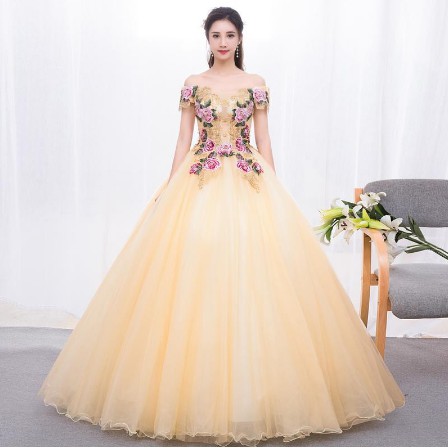 Gaun Pengantin Kuning Emas Gold Sabrina Wedding dress
