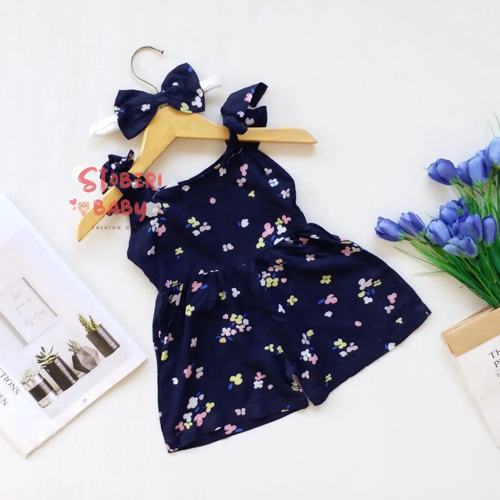 stoberi baby - BBB JUMPSUIT HANA setelan anak perempuan jumper bayi motif bunga lucu free headband PART 3