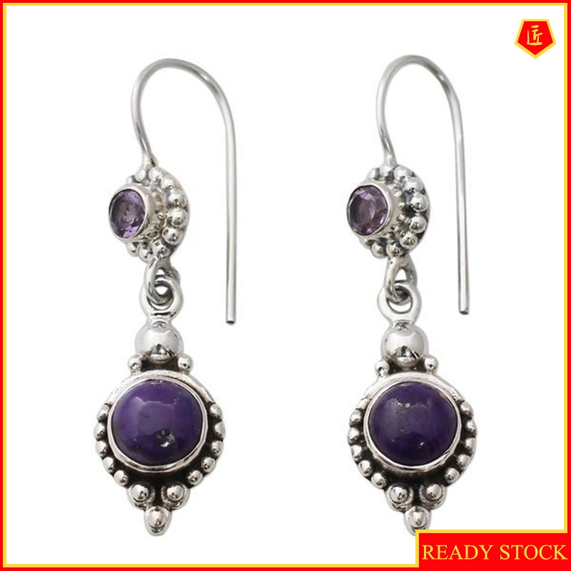 [Ready Stock]Elegant S925 Charoite Earrings Fashion Violet Turquoise