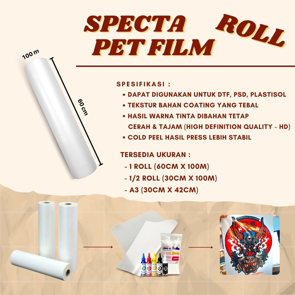 PAKET DTF TERMURAH SPECTAFLEX PET FILM DTF POWDER DTF TINTA DTF SABLON DTF