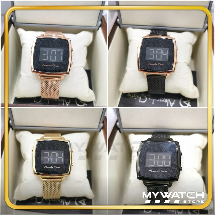 Jam Tangan AC 9339 Alexandre Christie Wanita Original Stainless Rantai Tali Pasir Digital Ori