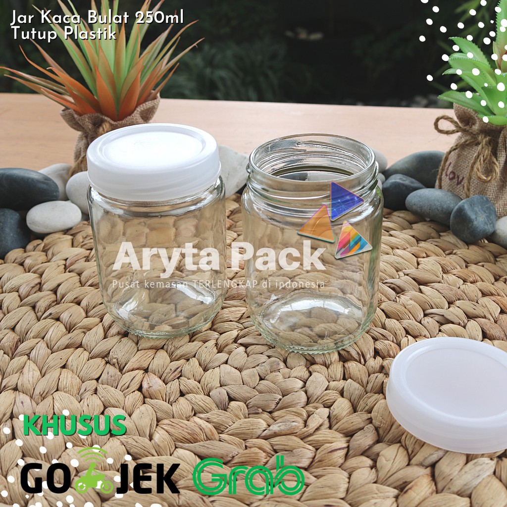 Jar kaca 250ml round bulat OI glass jar toples tutup plastik new - GROSIR