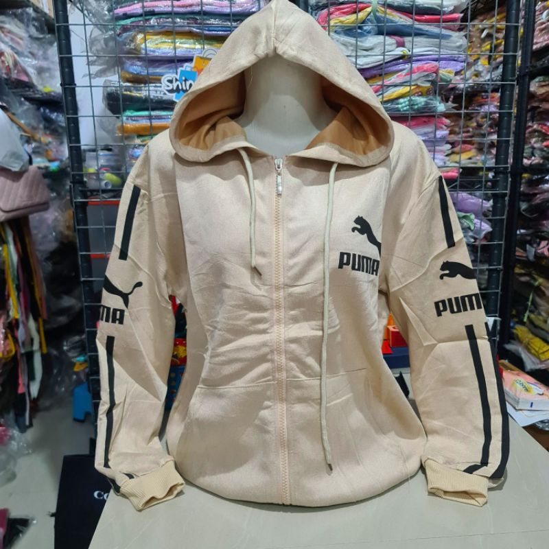 Jaket Suede Import Wanita Fashion XL Besar-Pma Stripe Cream