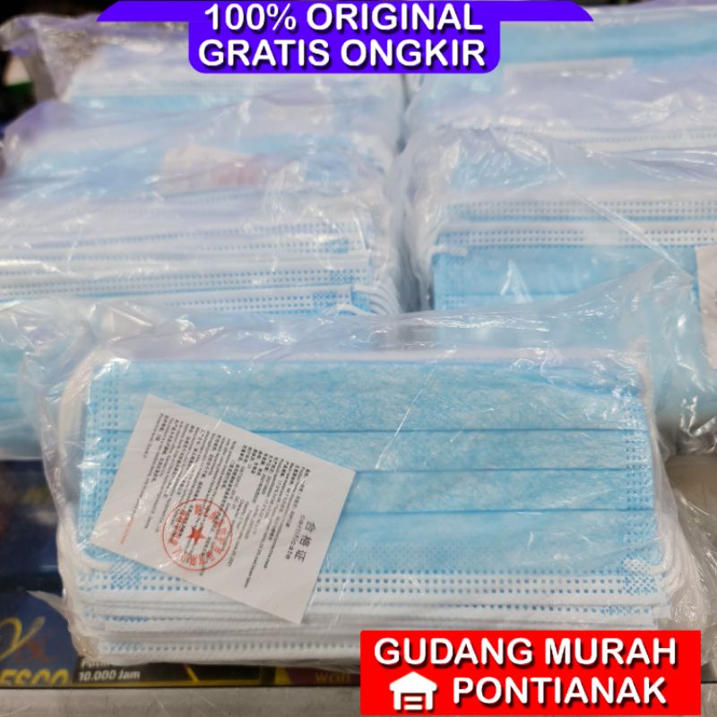 Masker 3ply 50pcs pakai kotak READY WARNA ACak antar hitam dan putih