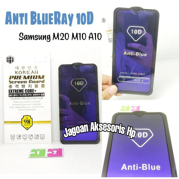 KOREAN Blue Ray 10D Samsung A10 M10 M20 6.2 inchi Tempered Glass FULL GLUE ANTI RADIASI