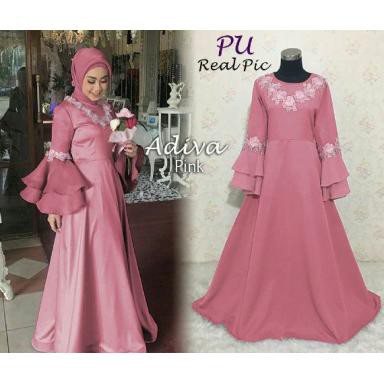 ADIVA SYARI (PU) BAJU MAXI DRESS MUSLIM LENGAN PANJANG WANITA DEWASA GAMIS CEWEK KEKINIAN GROSIR