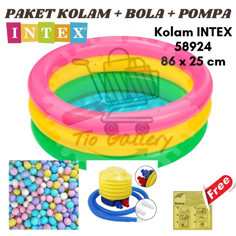 Kolam Anak INTEX 58924 Uk 86 x 25 cm Paket Kolam + Bola 50 PCS + Pompa GRATIS Lem