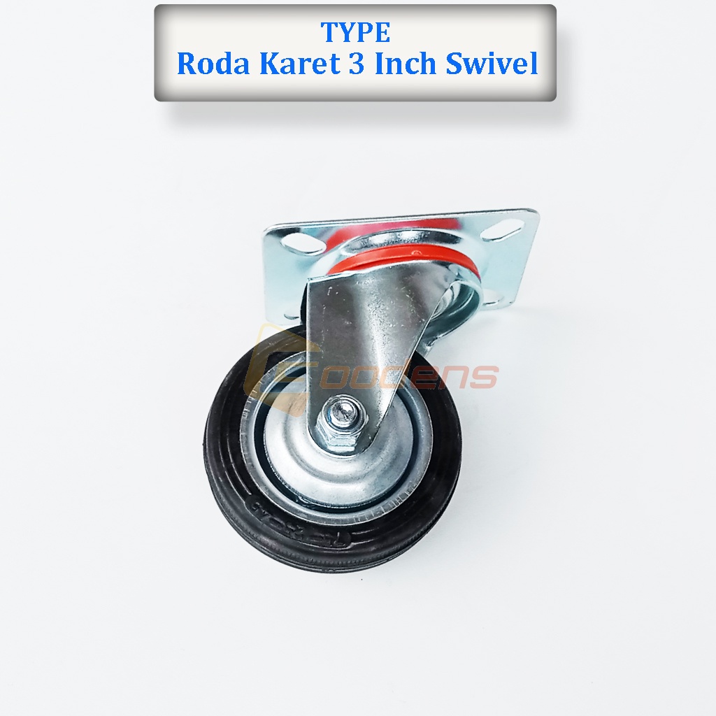 Roda Karet 3 Inch Hidup Roda Caster Roda Gepeng