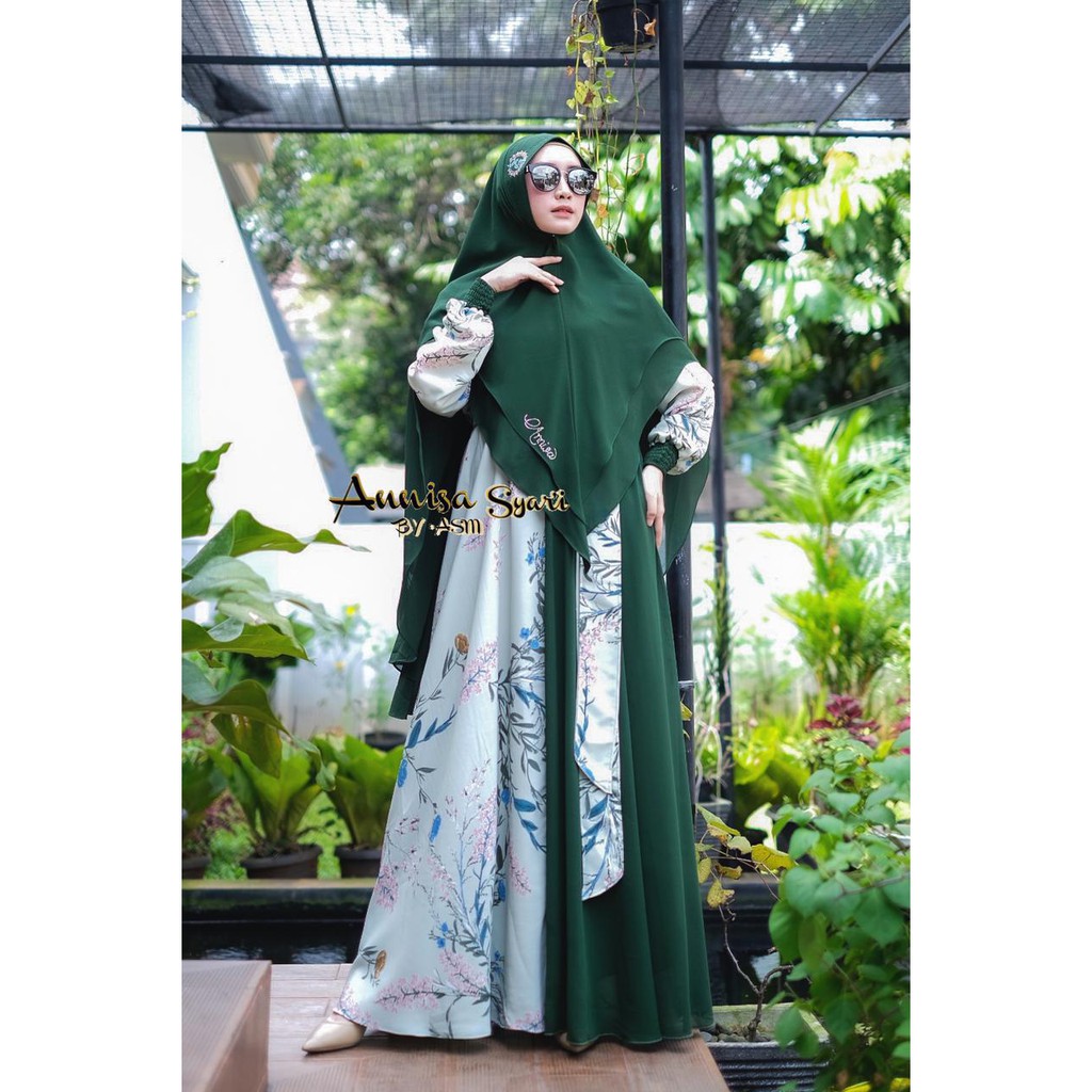Set gamis Annisa  lionel rici mix babydoll  ori Annisa Syari By ASM (motif ke 3)
