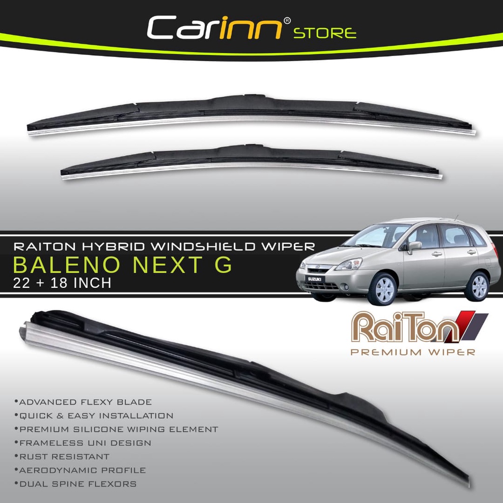Raiton Sepasang Wiper Hybrid Kaca Depan Mobil Suzuki Baleno Next G 22" & 18" -2 Pcs