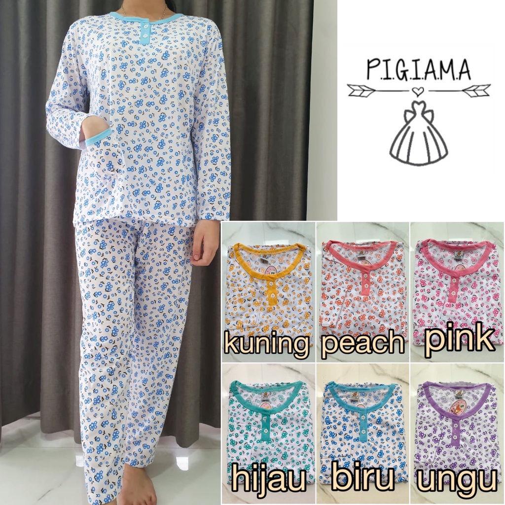 Setelan baju tidur piyama wanita dewasa PP kaos - motif bunga